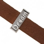 Metal slider Bead DREAM for flat 10mm cord / leather Antique silver