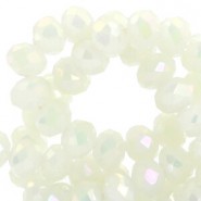 Top Glas Facett Perlen 8x6mm rondellen White alabaster-diamond shine coating