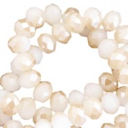Abalorios de vidrio rondelle Facetados 8x6mm - Off white-champagne gold half pearl high shine coating