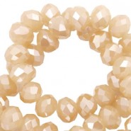 Faceted glass beads 8x6 mm rondelle Almond beige-pearl high shine coating