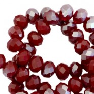 Faceted glass beads 6x4mm rondelle Clay red-half silver metallic pearl high shine coating