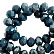 Faceted glass beads 6x4mm rondelle Slate blue-pearl high shine coating