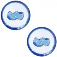 Basic cabochon Delft blue Wooden clogs 12mm White-blue