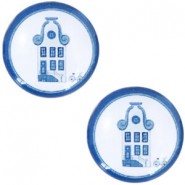 Basic cabochon Delfts blauw Huis 12mm Wit -blauw