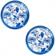 Basic cabochon Delfts blauw Bloemen 20mm Wit -blauw