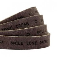 DQ leer plat 10mm "smile love dream" print Dark vintage brown