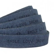 DQ leer plat 10mm "smile love dream" print Dark denim blue