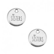 DQ Metal charm 12mm round "Sisters" Antique silver