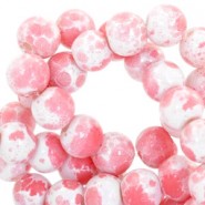 Glaskralen Gemêleerd 6mm White-coral pink