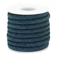 Trendy gestikt koord denim 6x4mm Dark royal blue
