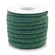 Trendy gestikt koord denim 6x4mm Dark emerald green