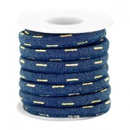 Trendy gestikt koord denim 6x4mm Dark midnight blue-gold