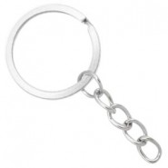 Metalen sleutelhanger ring chain 25mm Antiek zilver