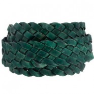 DQ leer plat gevlochten 20mm Vintage finish Dark teal green