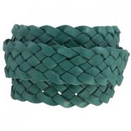 Flat braided DQ leather cord 20mm Vintage finish Aqua Marine