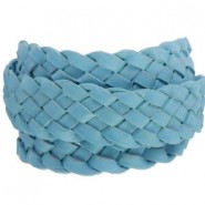 Flat braided DQ leather cord 20mm Vintage finish Sky blue