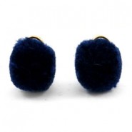 Pompom charm with eyelet gold 15mm Dark blue