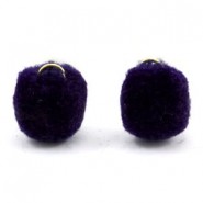 Pompom bedel met ring goud 15mm Dark purple