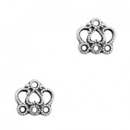 TQ metal charm Crown with 3 eyelets Antique silver