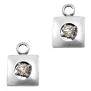 TQ metal charm Square with rhinestone stone Antique silver