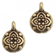 DQ metal charm round with Flower 10x7mm Antique bronze