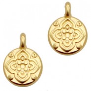 DQ metal charm round with Flower 10x7mm Gold