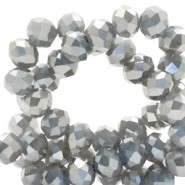Faceted glass beads 4x3mm rondelle Light taupe grey-top shine coating