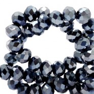 Faceted glass beads 4x3mm rondelle Black-top shine coating