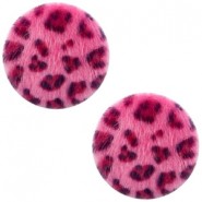 Faux fur cabochon leopard 12mm Neon pink