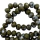 Faceted glass beads 8x6mm disc Dark army green-amber coating