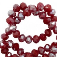 Abalorios de vidrio rondelle Facetados 6x4mm - Rumba red silver-pearl shine coating
