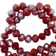 Faceted glass beads 6x4mm disc Rumba red silver-pearl shine coating