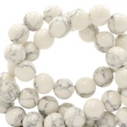 Jade gemstone beads round 4mm marble look Off white-grey