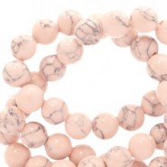 Jade gemstone beads round 6mm marble look Silky pink-grey