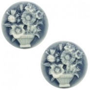 Basic Cabochon Camee 20mm Blumenstrauss Dark blue-off white