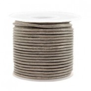 DQ Leer rond 2mm Vintage stormy silver grey metallic