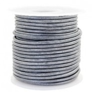 Round DQ leather cord 3mm Vintage silver grey metallic