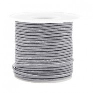 DQ Leer rond 2mm Vintage silver grey metallic