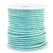 Round DQ leather cord 3mm Vintage lark green metallic