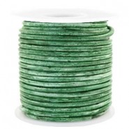 Round DQ leather cord 3mm Vintage classic green metallic