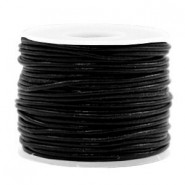 Round DQ leather cord 1mm Black metallic