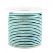 DQ Leer rond 2mm Pastel lark green metallic