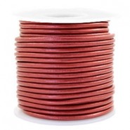 Round DQ leather cord 3mm Moroccan red metallic