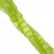 Cat eye cubic glass beads 6mm Lawn green