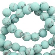 Natural stone beads round 6mm mat marble look Light turquoise blue