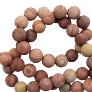 Natural stone beads round 6mm mat Terracotta dark red