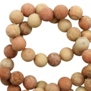 Natural stone beads round 8mm mat Sunset yellow