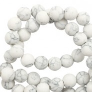 Natural stone beads round 8mm mat met marble look White