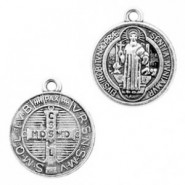 Colgante metálico Moneda religiosa 20x17mm - Plata vieja