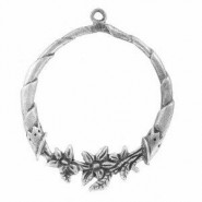 DQ Metal Pendant decorated with flowers 57mm Antique silver